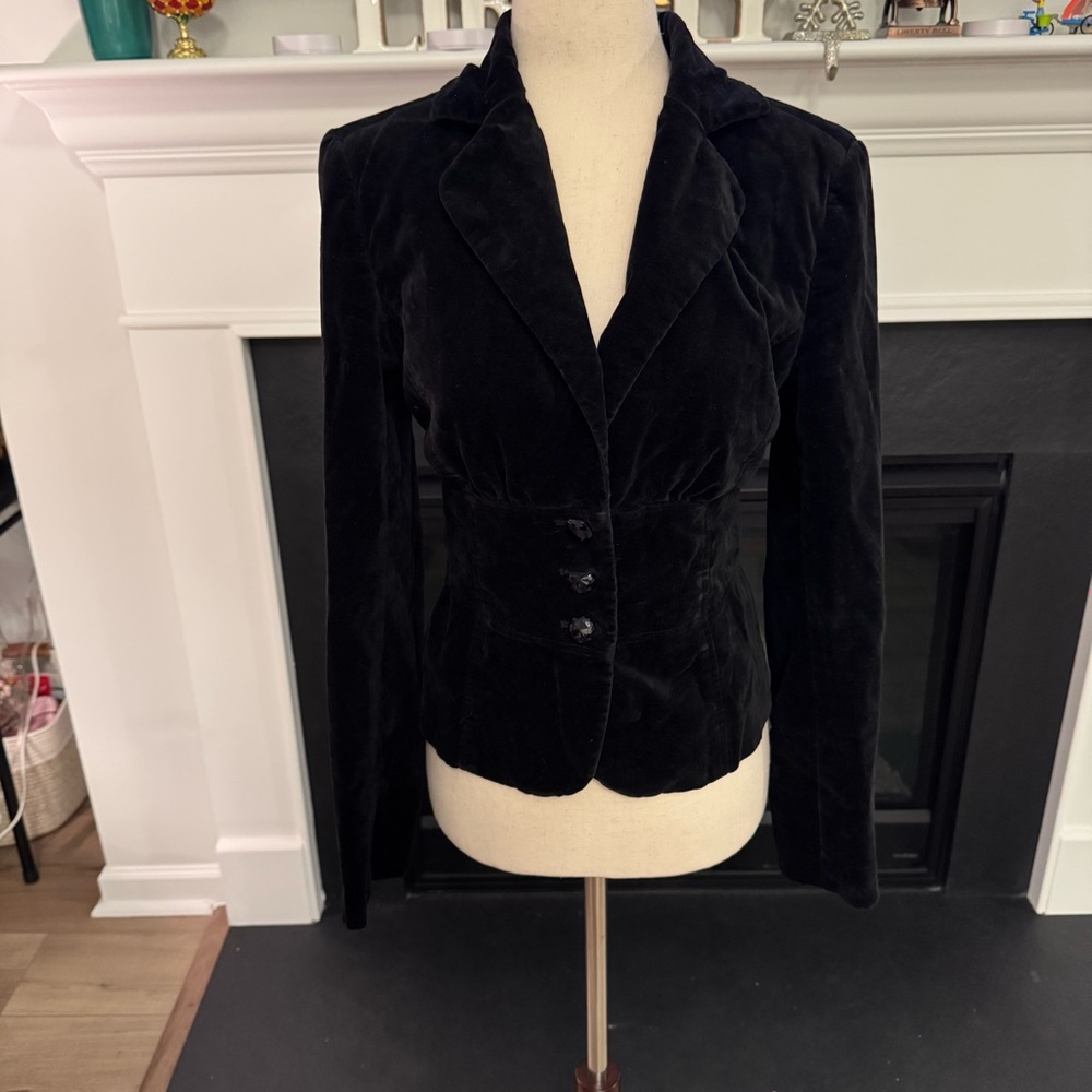 🖤 Guess Jeans Black Velvet Fitted Blazer (S/P) - Picture 1 of 12